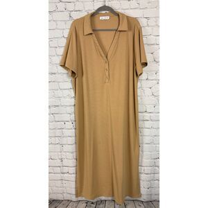 Legoe Heritage Maternity Polo Maxi Dress Tan Women Size XXL V-Neck Short Sleeves